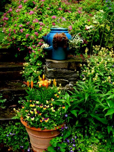 entrance to orange and purple garden